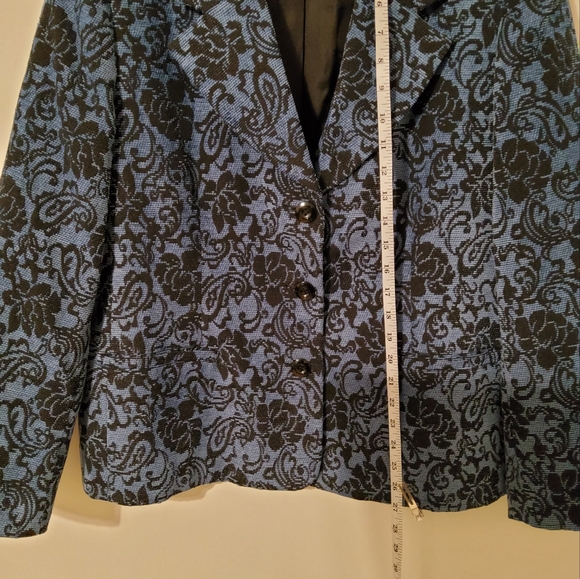 Alfred Dunner Blue/Black Floral Brocade Long Sleeve Blazer/Jacket Size 16 - Picture 4 of 10